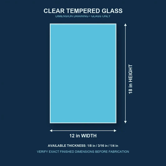Construction dimension drawing for 12 by 18 inch clear tempered glass