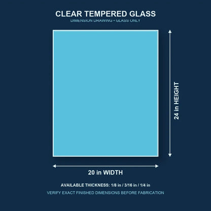 Construction dimension drawing for 20 by 24 inch clear tempered glass