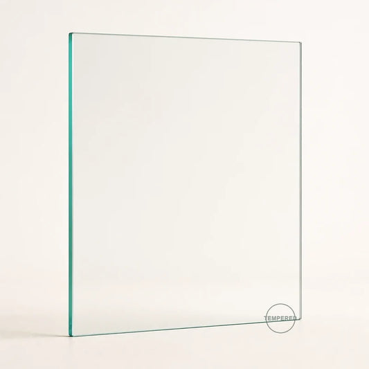Clear tempered safety glass pane, 20 inches wide by 24 inches high, with tempered mark