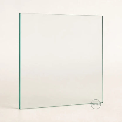 Clear tempered safety glass pane, 22 inches wide by 22 inches high, with tempered mark