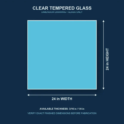 Construction dimension drawing for 24 by 24 inch clear tempered glass
