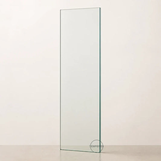 Clear tempered safety glass pane, 24 inches wide by 48 inches high, with tempered mark