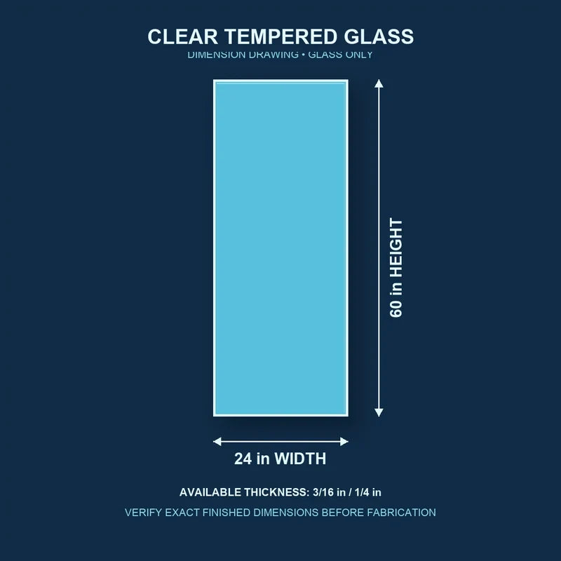 Construction dimension drawing for 24 by 60 inch clear tempered glass