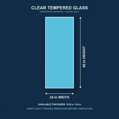 Construction dimension drawing for 24 by 60 inch clear tempered glass