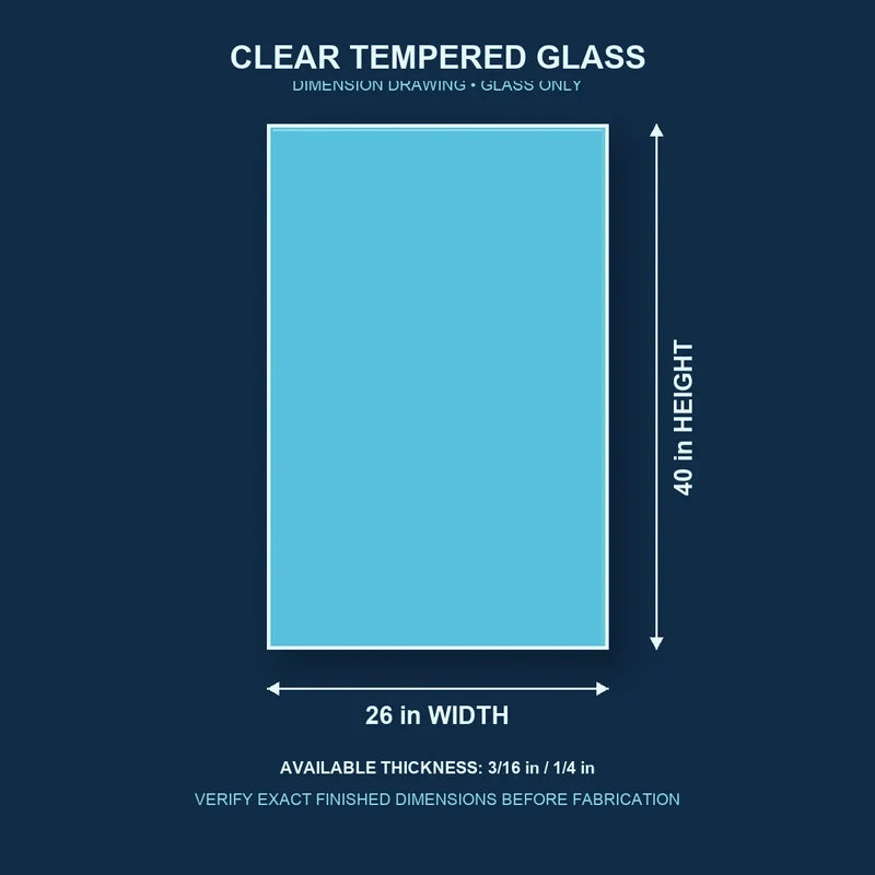 Construction dimension drawing for 26 by 40 inch clear tempered glass