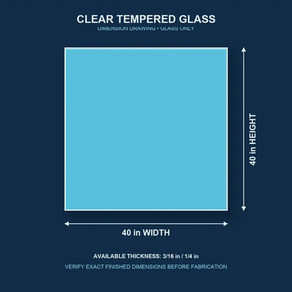 Construction dimension drawing for 40 by 40 inch clear tempered glass