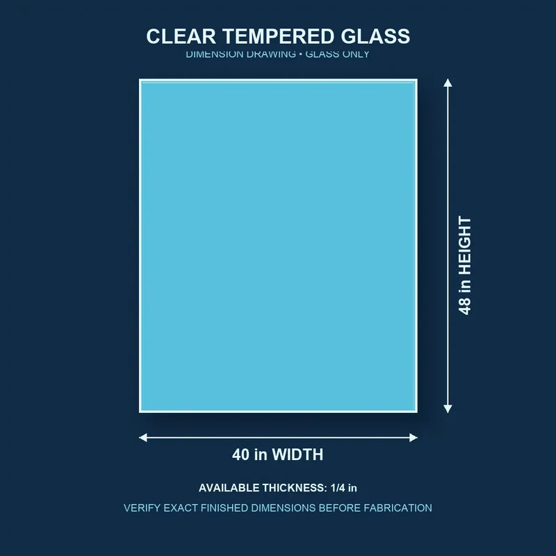Construction dimension drawing for 40 by 48 inch clear tempered glass
