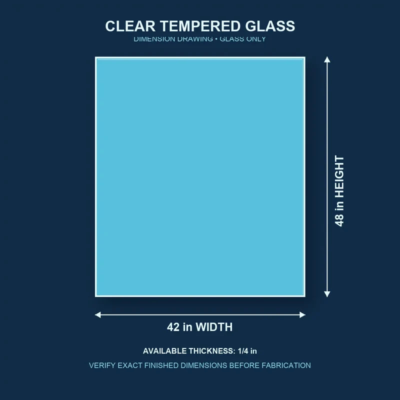 Construction dimension drawing for 42 by 48 inch clear tempered glass