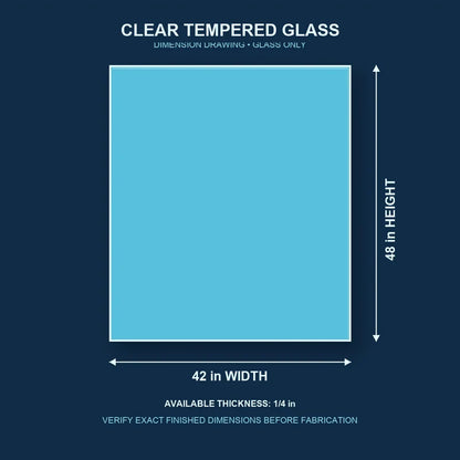 Construction dimension drawing for 42 by 48 inch clear tempered glass