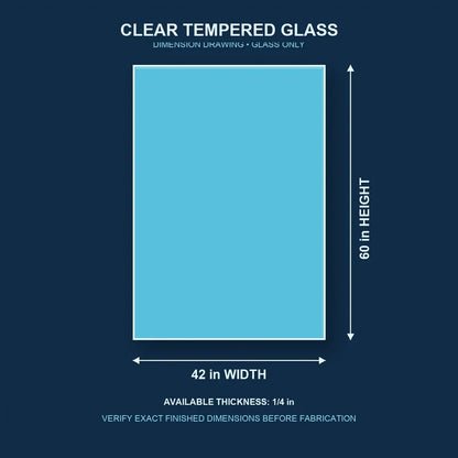 Construction dimension drawing for 42 by 60 inch clear tempered glass