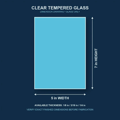 Construction dimension drawing for 5 by 7 inch clear tempered glass