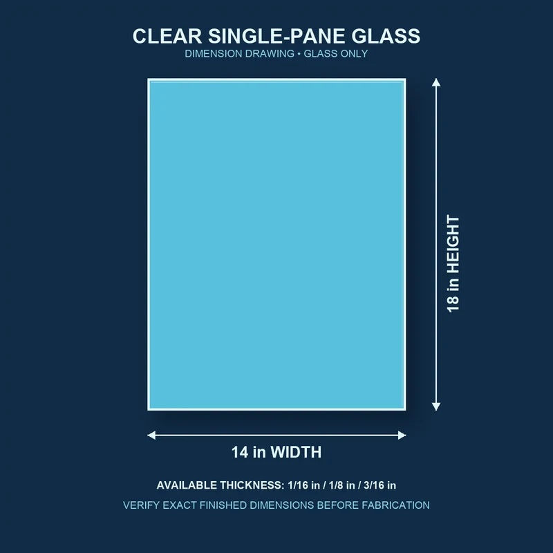 Dimension diagram for 14 by 18 inch clear single-pane window glass