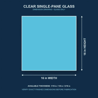 Dimension diagram for 16 by 16 inch clear single-pane window glass