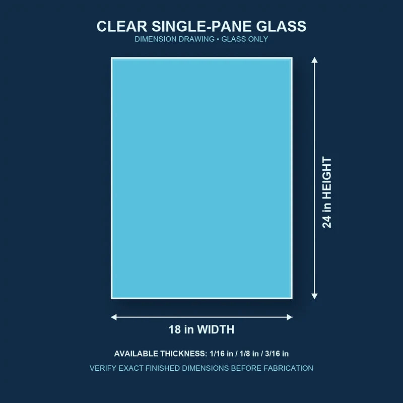 Dimension diagram for 18 by 24 inch clear single-pane window glass