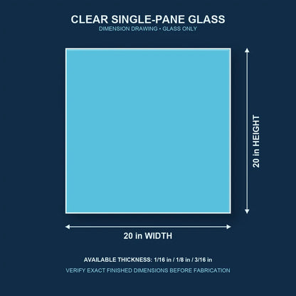 Dimension diagram for 20 by 20 inch clear single-pane window glass