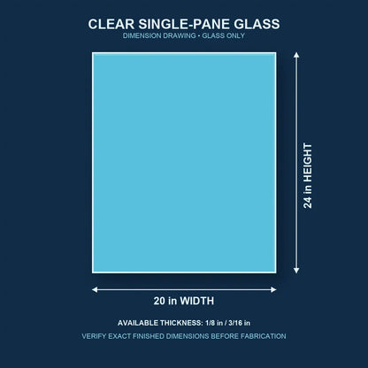 Dimension diagram for 20 by 24 inch clear single-pane window glass