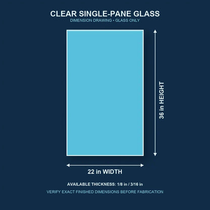 Dimension diagram for 22 by 36 inch clear single-pane window glass