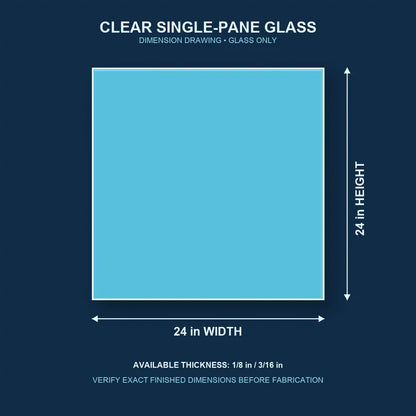 Dimension diagram for 24 by 24 inch clear single-pane window glass