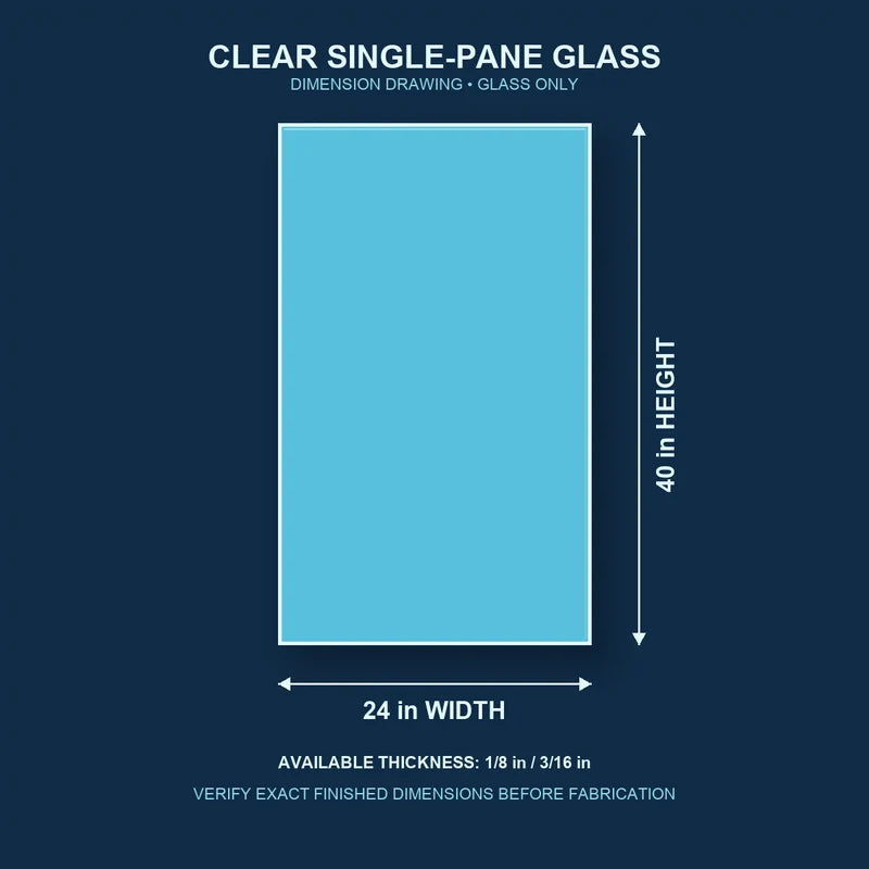 Dimension diagram for 24 by 40 inch clear single-pane window glass
