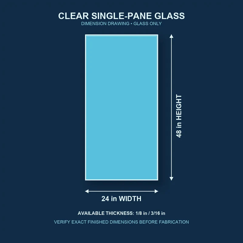 Dimension diagram for 24 by 48 inch clear single-pane window glass