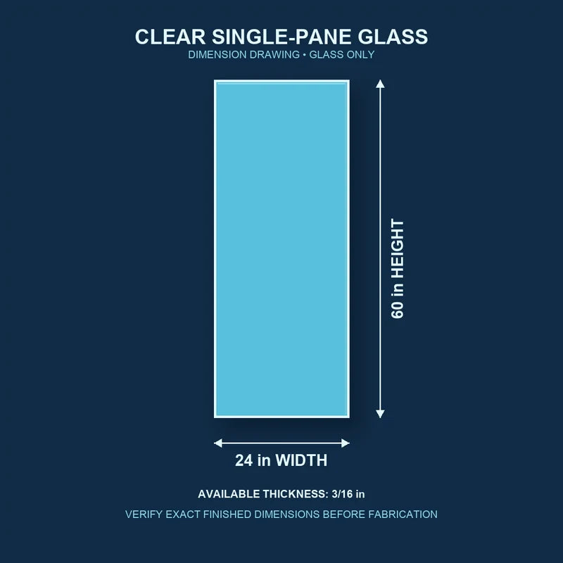 Dimension diagram for 24 by 60 inch clear single-pane window glass