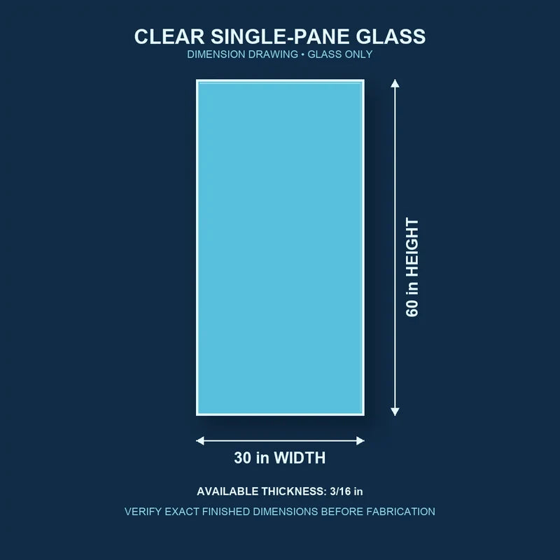 Dimension diagram for 30 by 60 inch clear single-pane window glass