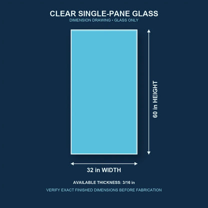 Dimension diagram for 32 by 60 inch clear single-pane window glass