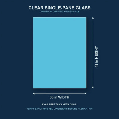 Dimension diagram for 36 by 48 inch clear single-pane window glass