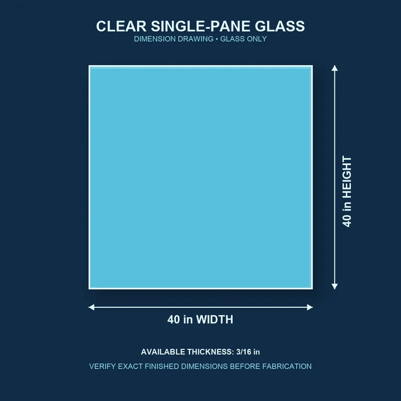 Dimension diagram for 40 by 40 inch clear single-pane window glass