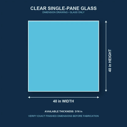 Dimension diagram for 40 by 40 inch clear single-pane window glass
