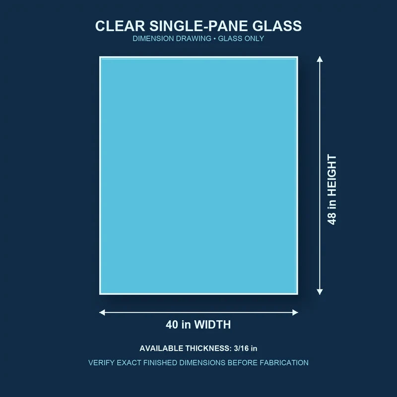 Dimension diagram for 40 by 48 inch clear single-pane window glass