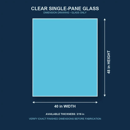 Dimension diagram for 40 by 48 inch clear single-pane window glass
