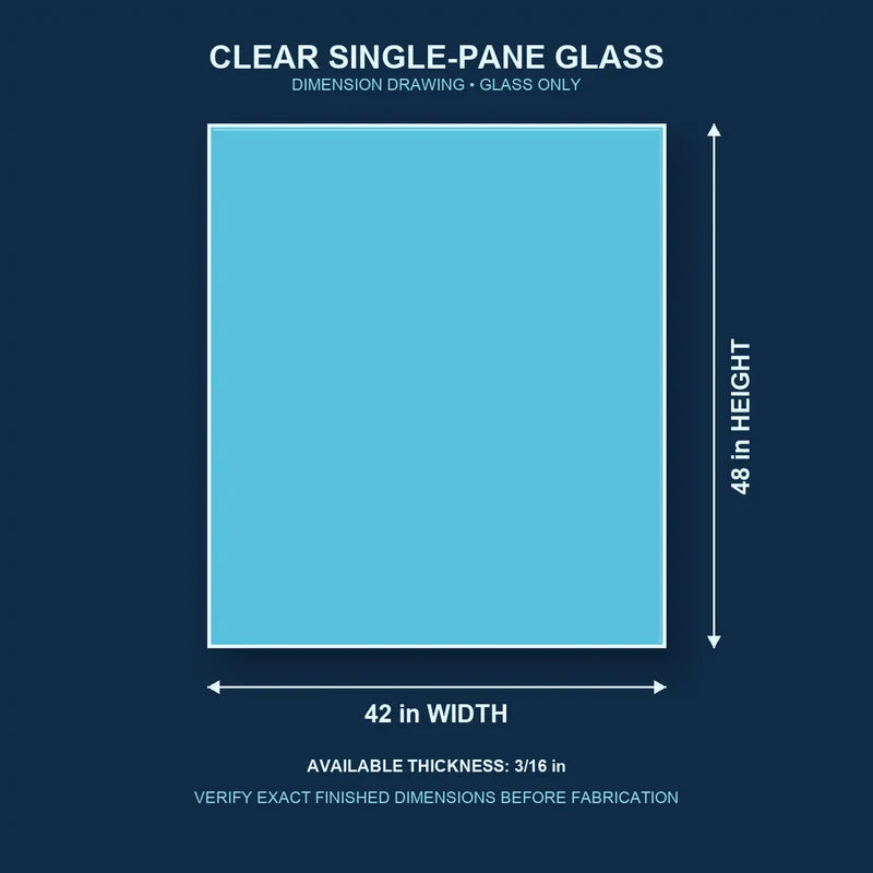 Dimension diagram for 42 by 48 inch clear single-pane window glass