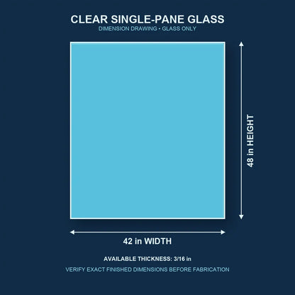Dimension diagram for 42 by 48 inch clear single-pane window glass