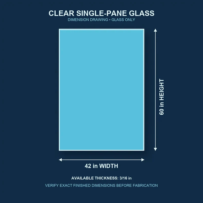 Dimension diagram for 42 by 60 inch clear single-pane window glass