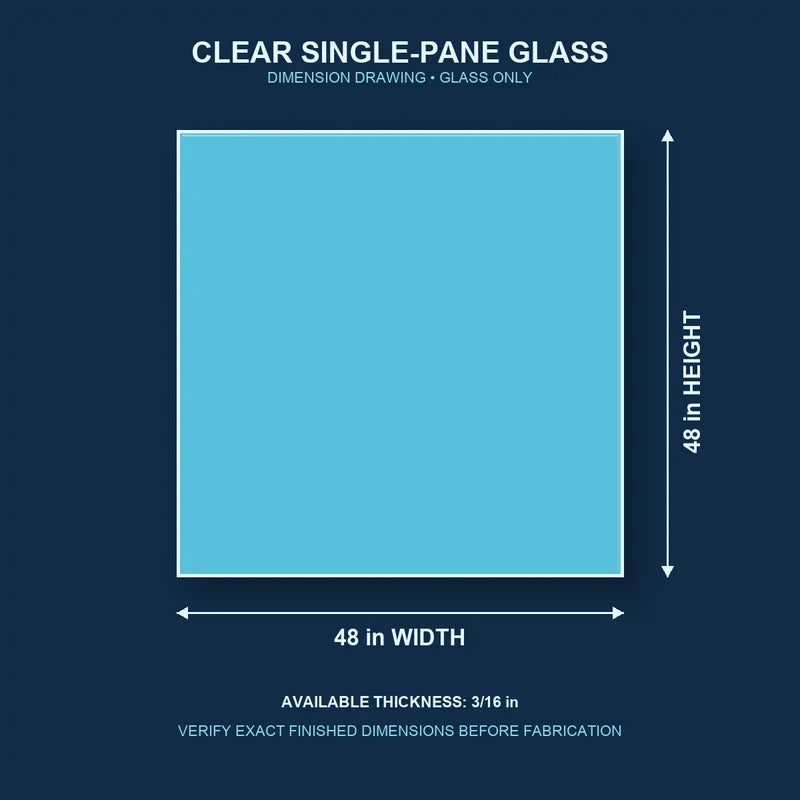 Dimension diagram for 48 by 48 inch clear single-pane window glass