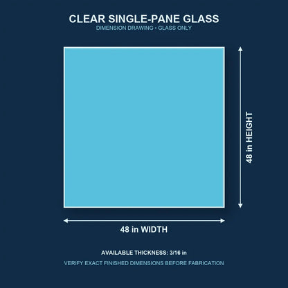 Dimension diagram for 48 by 48 inch clear single-pane window glass