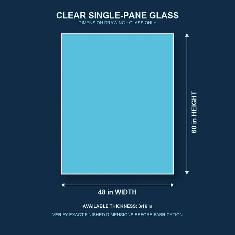 Dimension diagram for 48 by 60 inch clear single-pane window glass