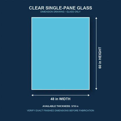 Dimension diagram for 48 by 60 inch clear single-pane window glass