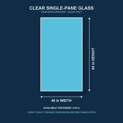 Dimension diagram for 48 by 84 inch clear single-pane window glass