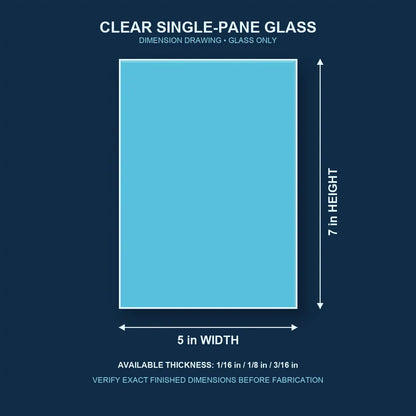 Dimension diagram for 5 by 7 inch clear single-pane window glass