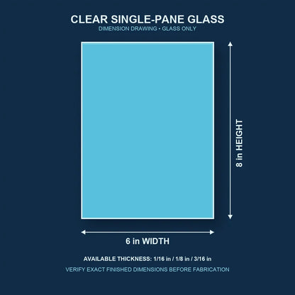 Dimension diagram for 6 by 8 inch clear single-pane window glass