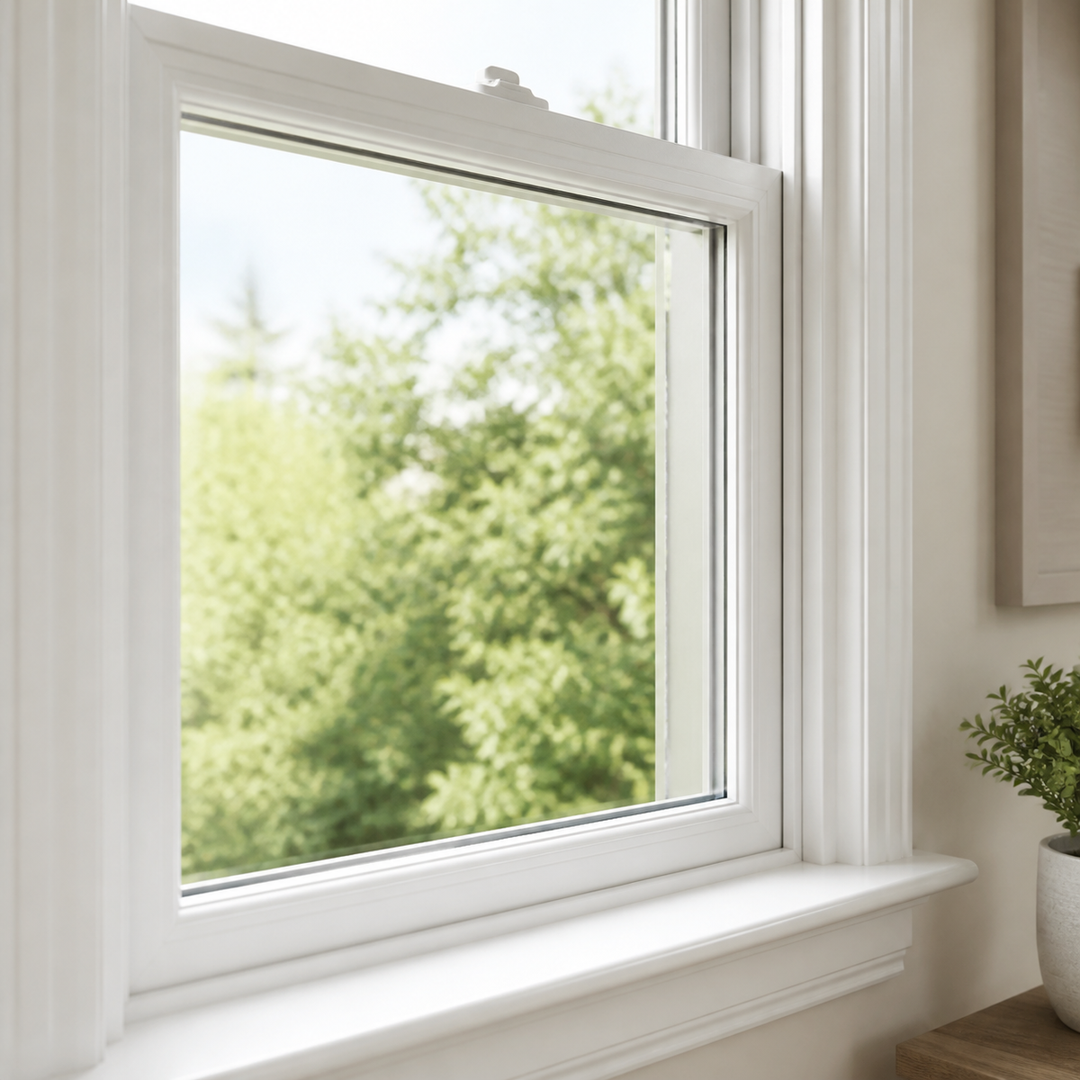 Example of clear glass used for a compatible residential window-sash repair